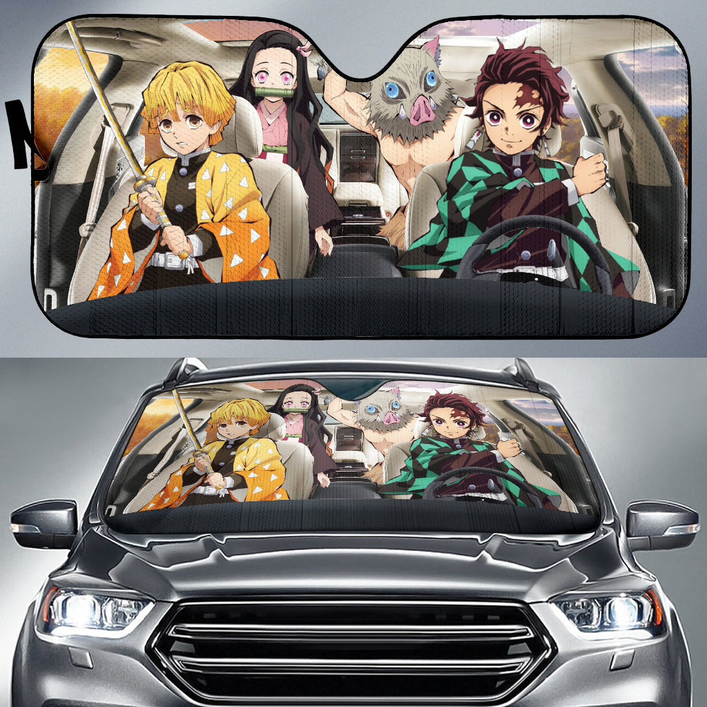 Anime Demon Slayer Team Funny Car Auto Sun Shades Windshield Accessories Decor Gift