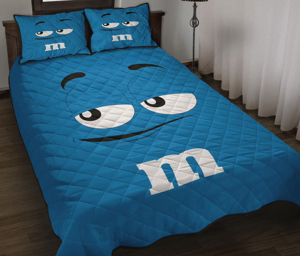 Blue M & M Chocolate Quilt Bed Set