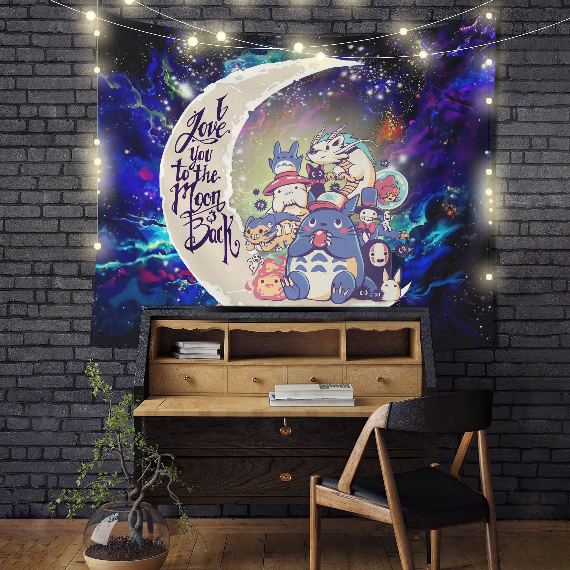 Ghibli Character Moon And Back Galaxy Tapestry Room Decor