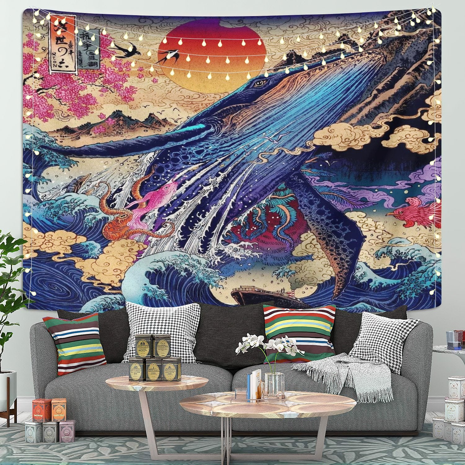 Whale Japanese Style Art Tapestry Room Decor