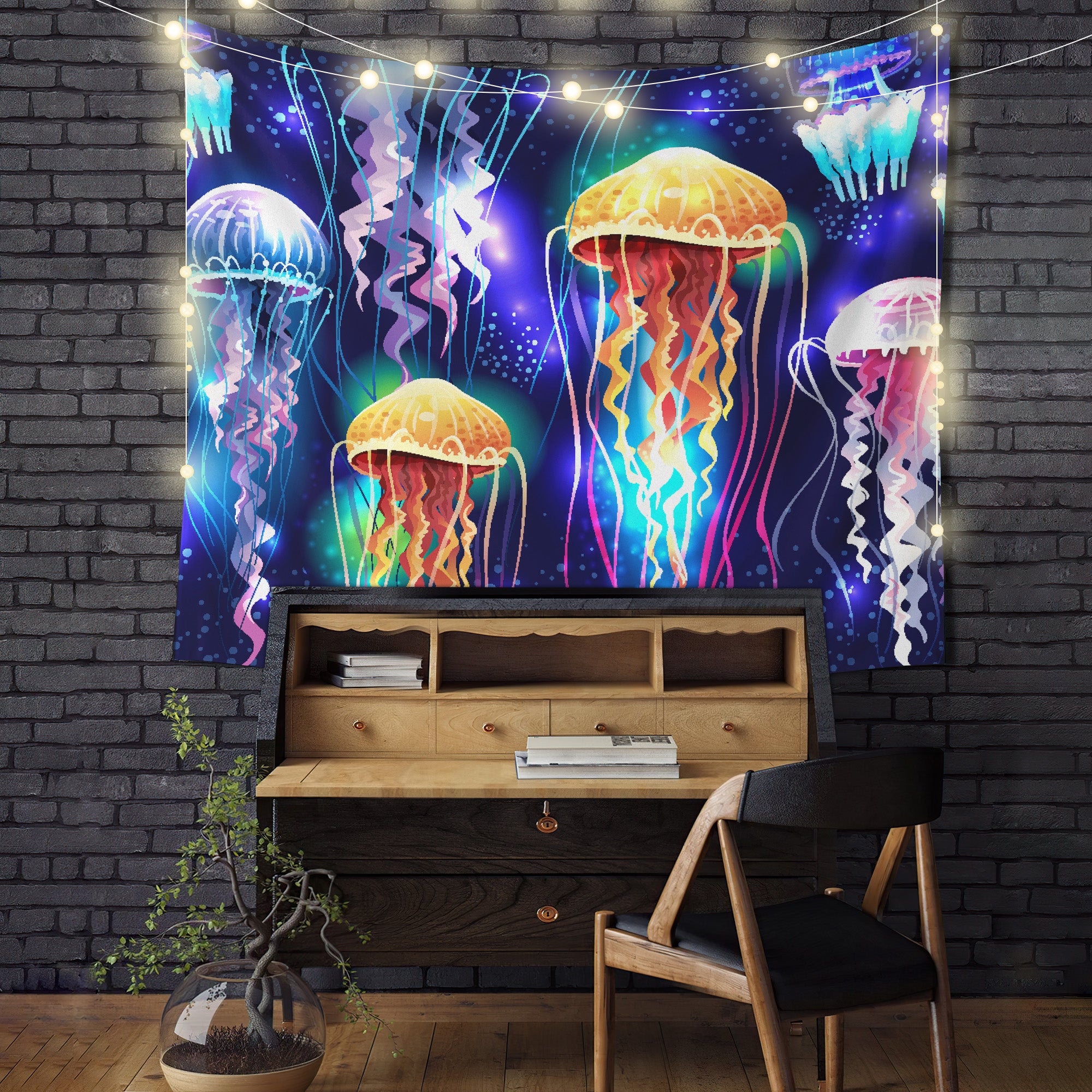 Jellyfishes Glowing Underwater Tapestry Room Decor