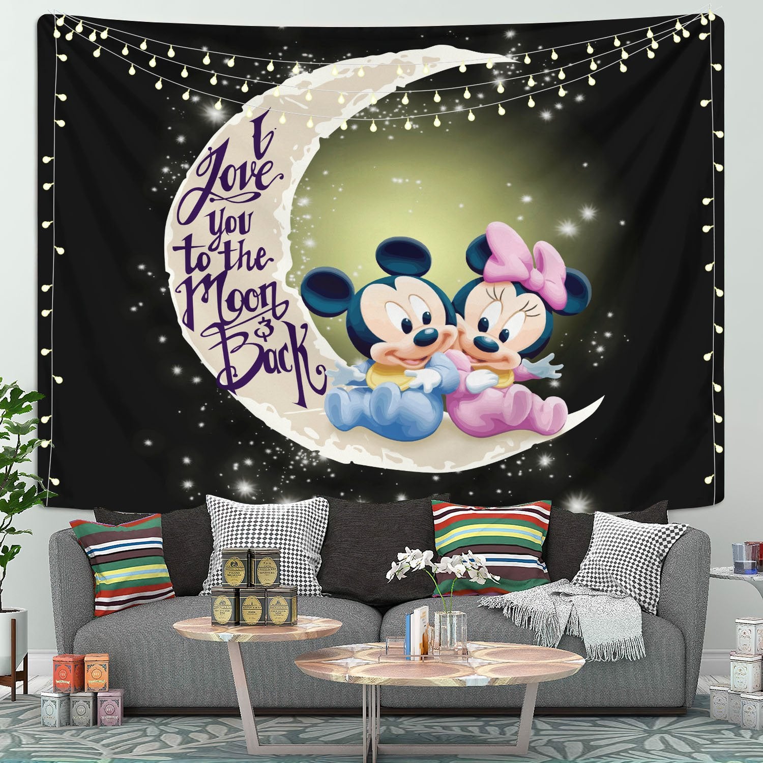 Mice Couple Love You To The Moon Tapestry Room Decor