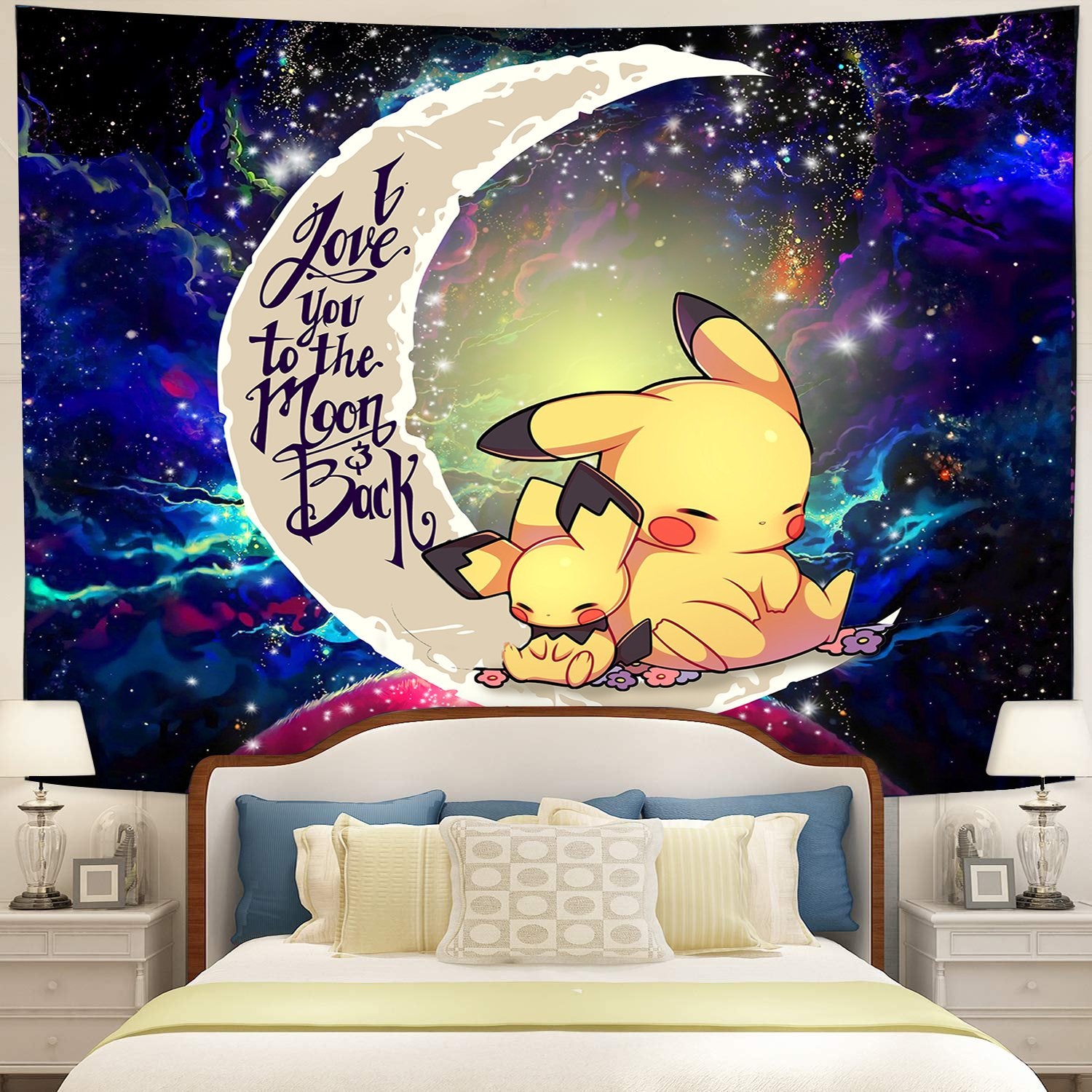Pikachu Pokemon Sleep Moon And Back Galaxy Tapestry Room Decor