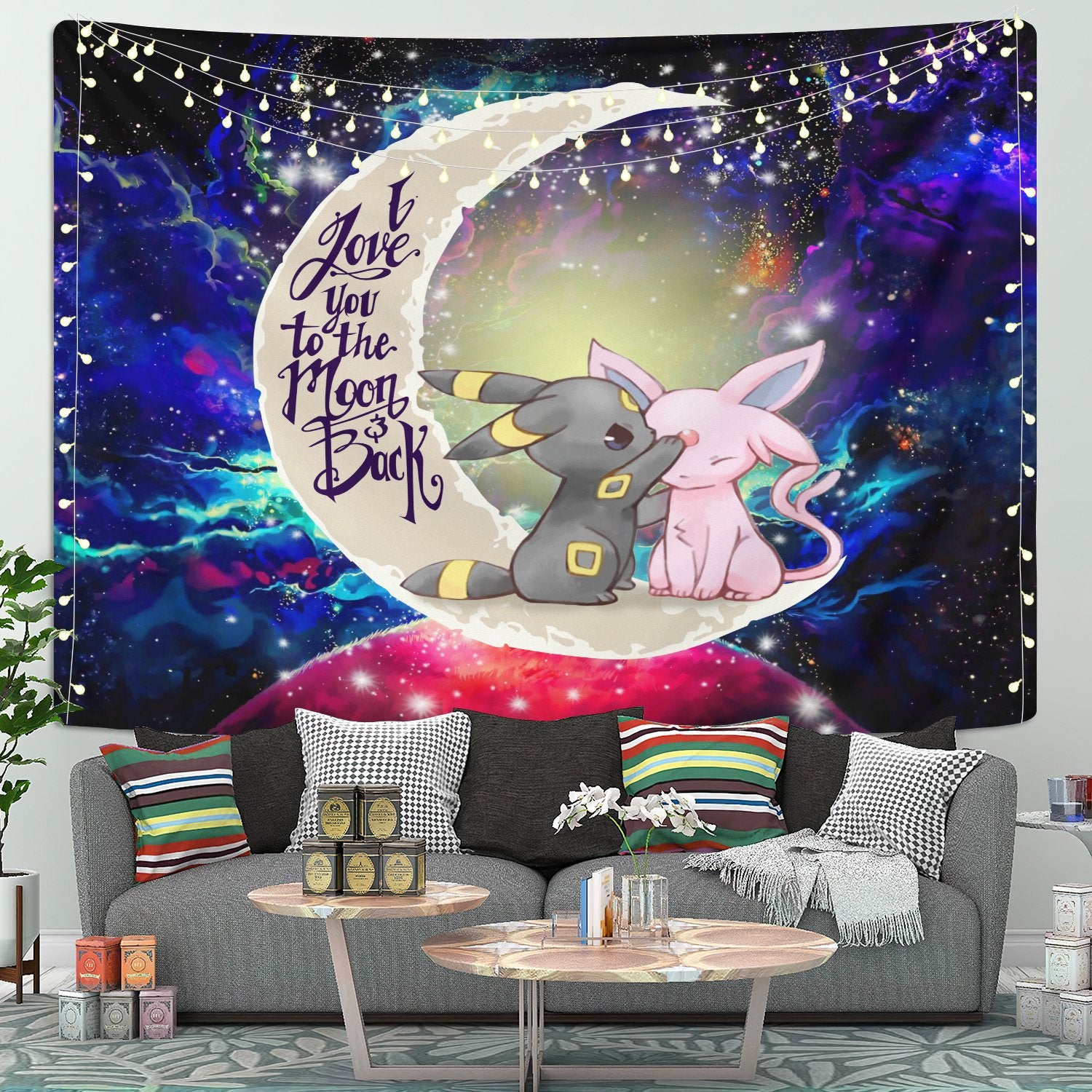 Pokemon Couple Espeon Umbreon Love Moon And Back Galaxy Tapestry Room Decor