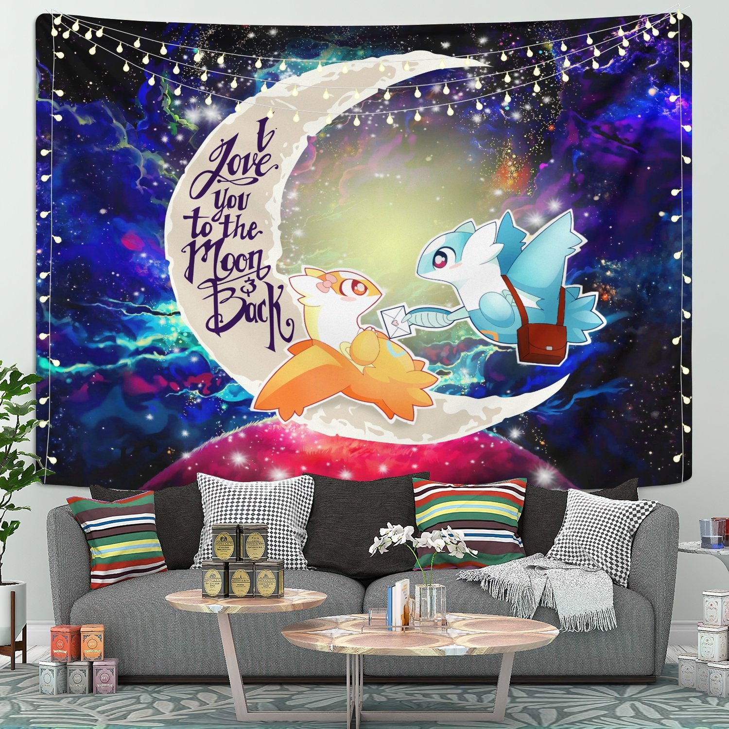 Pokemon Couple Latios Latias Moon And Back Galaxy Tapestry Room Decor