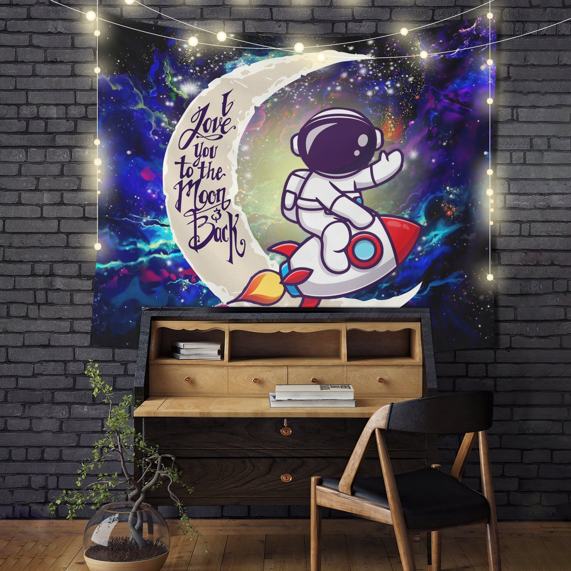 Astronaut Chibi Moon And Back Galaxy Tapestry Room Decor