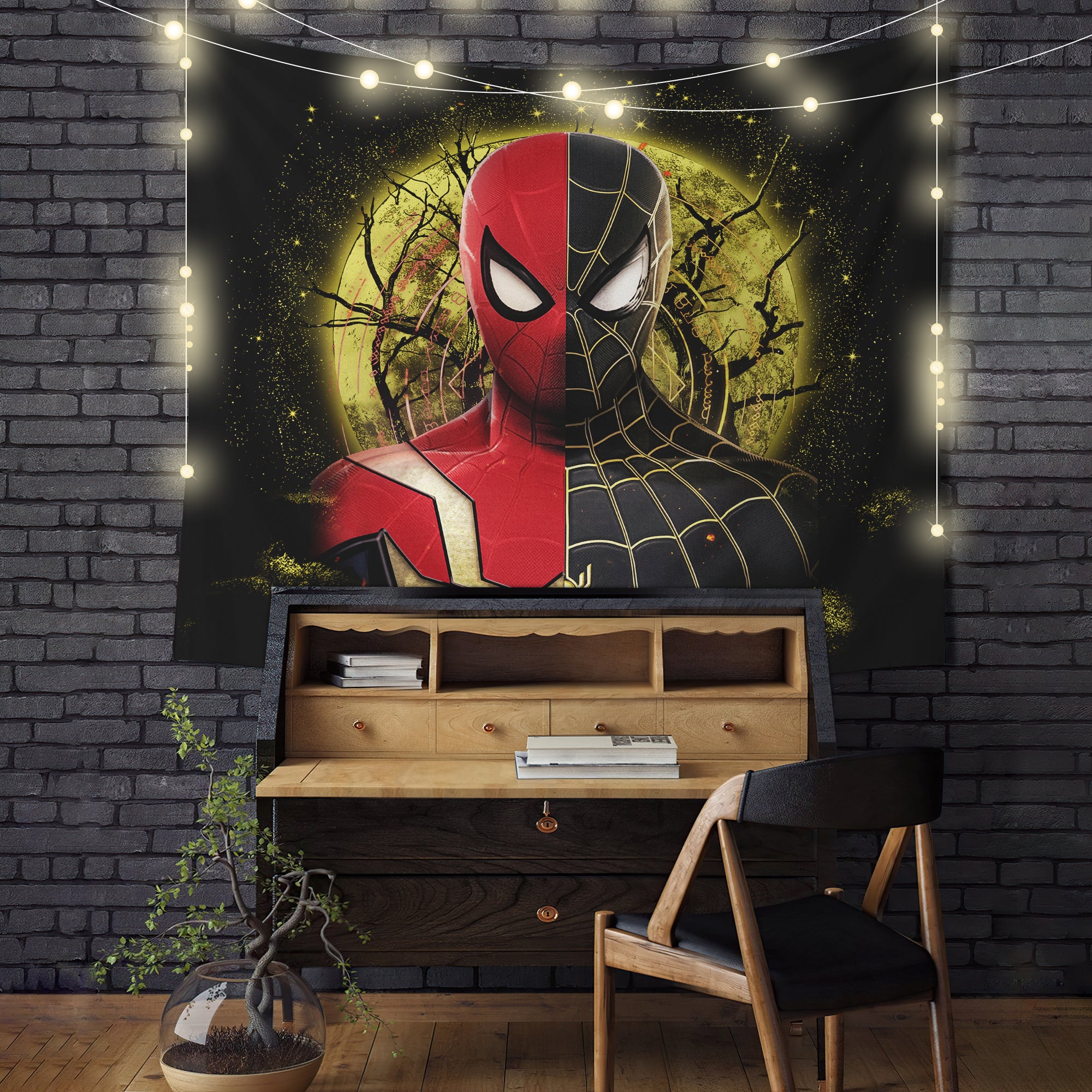 Spiderman Black Suit No Way Home Moonlight Tapestry Room Decor