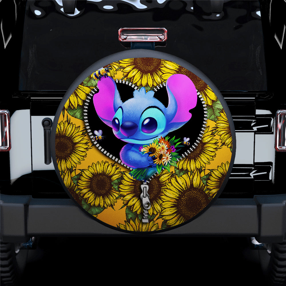 Stitch Sunflower Zipper Car Spare Tire Covers Gift For Campers Nearkii