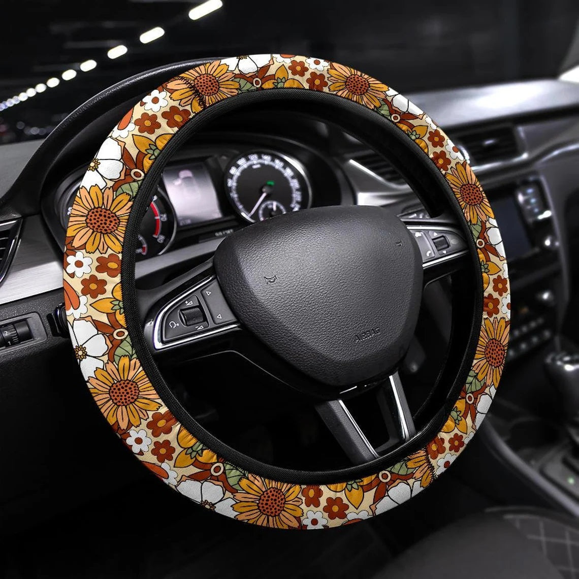 Hippie Flowers Car Steering Wheel Cover