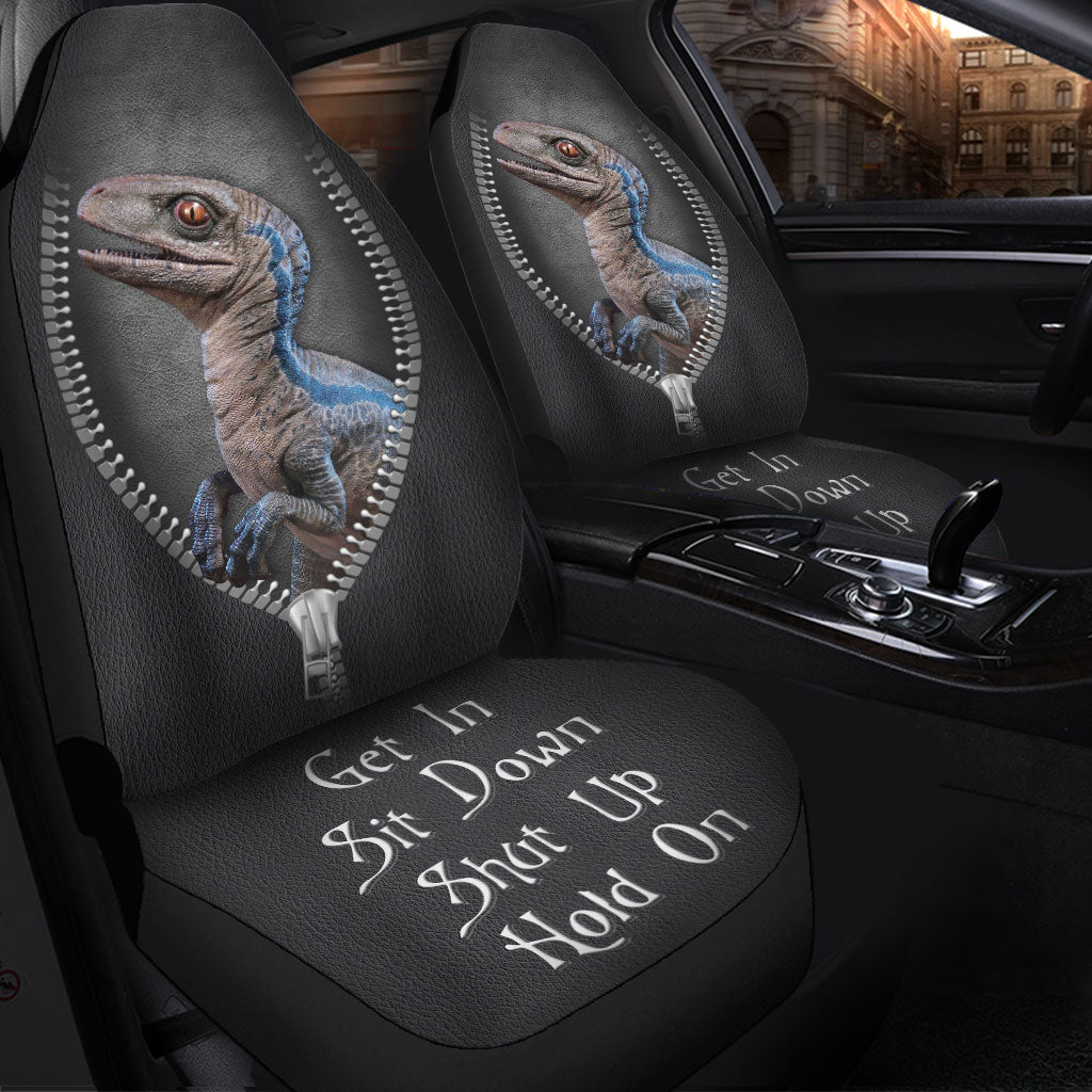 Blue Velociraptor Dinosaur Get In Sit Down Shut Up And Hold On Car Zipper Car Seat Covers Nearkii