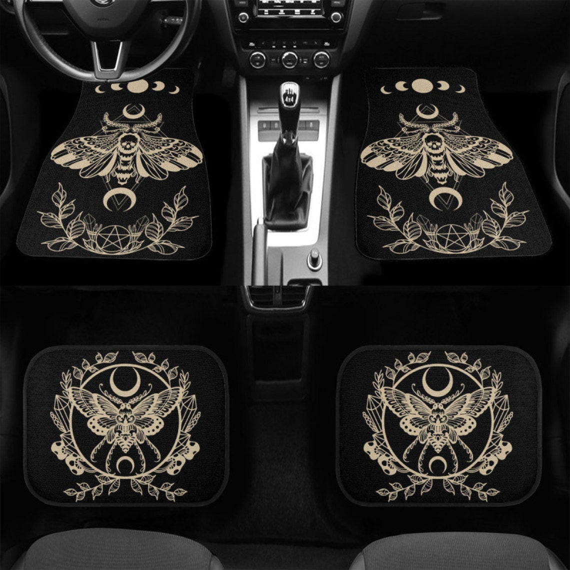 Black Beige Witchy Car Floor Mats Anime Car Accessories