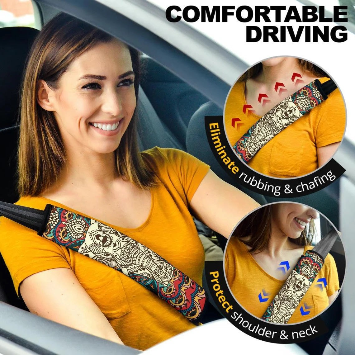 Elephant Mandala Car Seat Belt Cover Custom Car Accessories