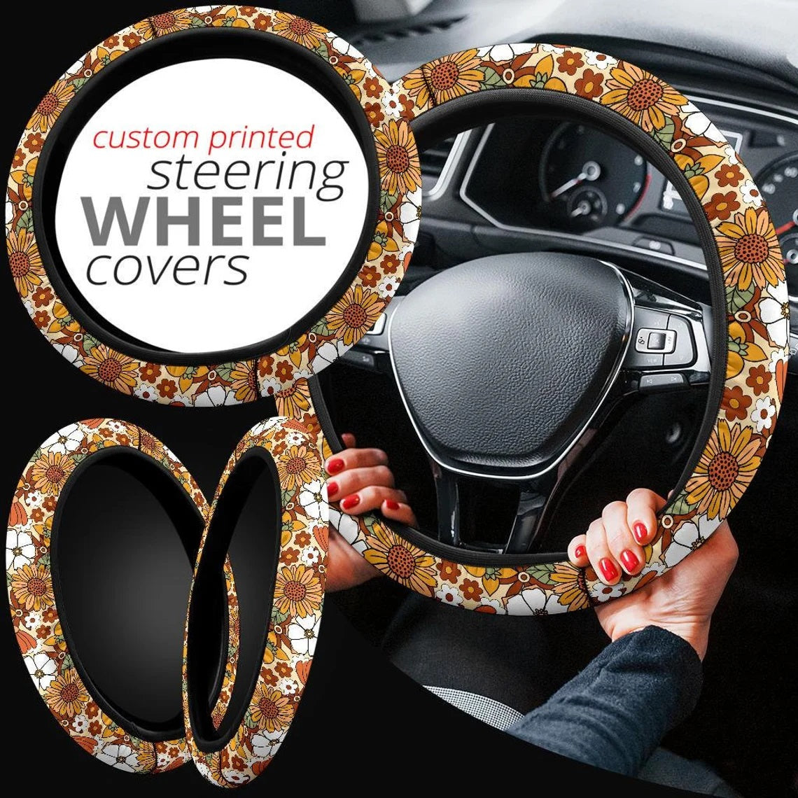 Hippie Flowers Car Steering Wheel Cover