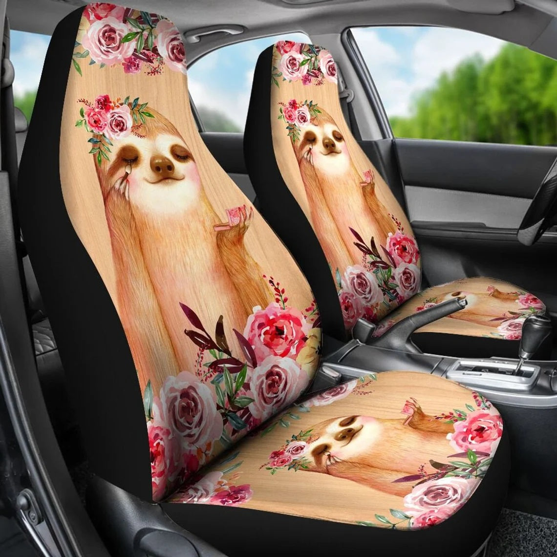 Sloth Flowers Custom Car Seat Covers