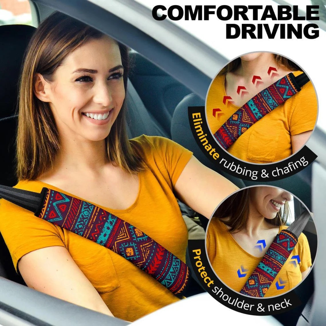 Tribal Geometric Print Car Seat Belt Cover Custom Car Accessories