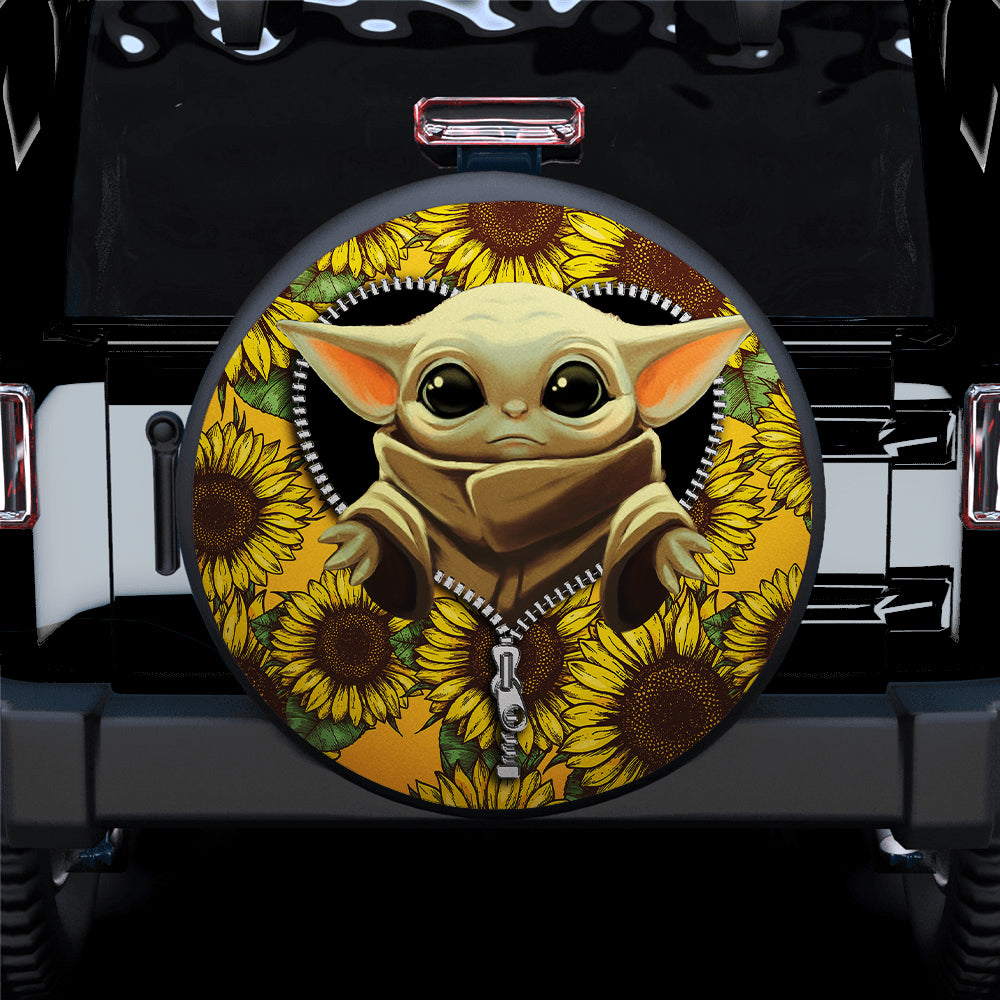 Baby Yoda Sunflower Zipper Car Spare Tire Covers Gift For Campers Nearkii