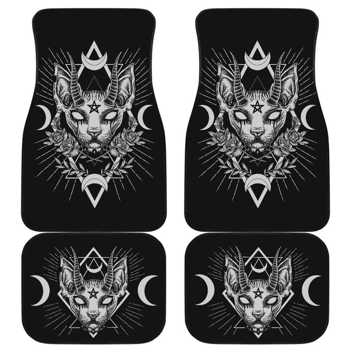 Gothic Occult Black Cat Unique Sphinx Style Awesome Demonic White Eye Car Floor Mats Anime Car Accessories