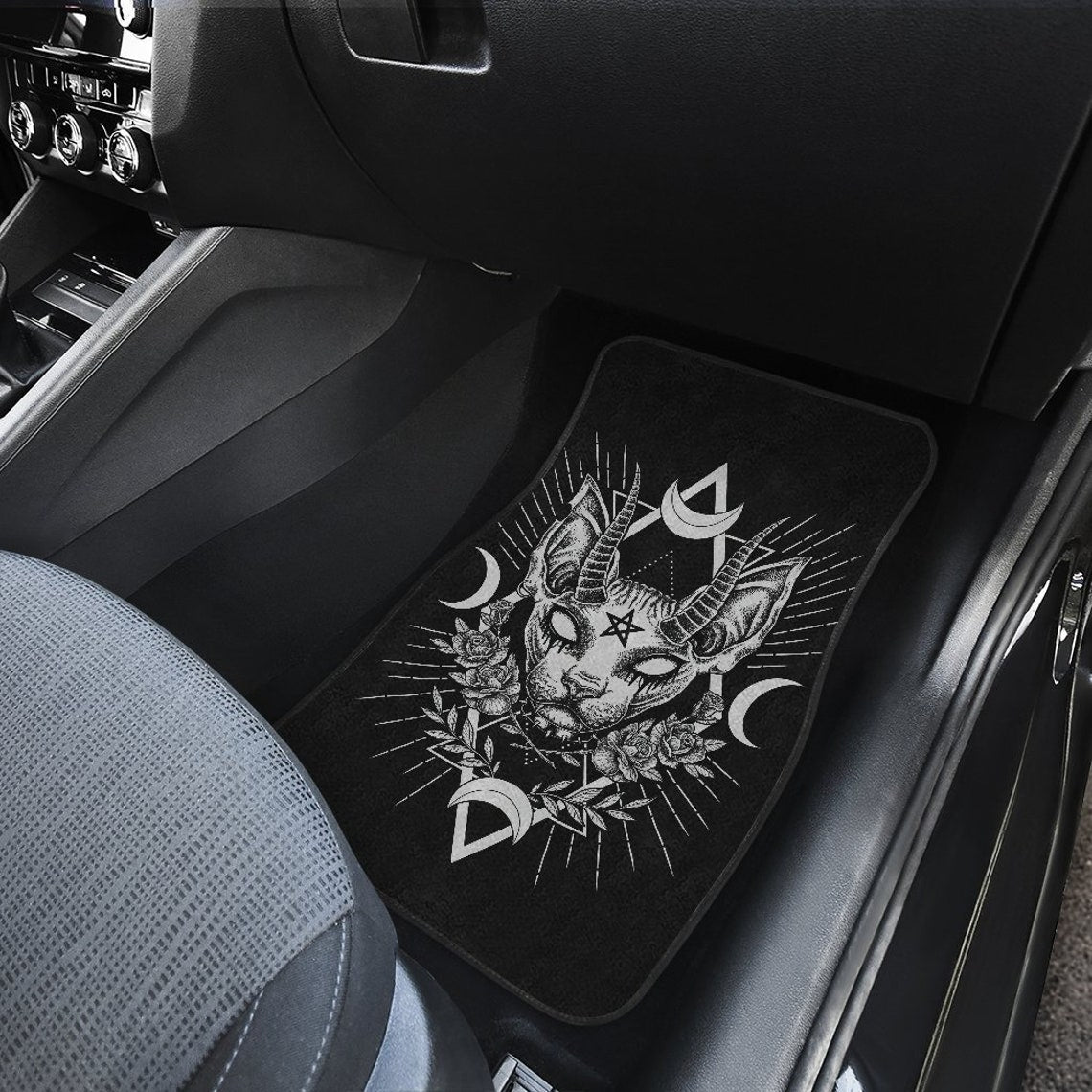 Gothic Occult Black Cat Unique Sphinx Style Awesome Demonic White Eye Car Floor Mats Anime Car Accessories