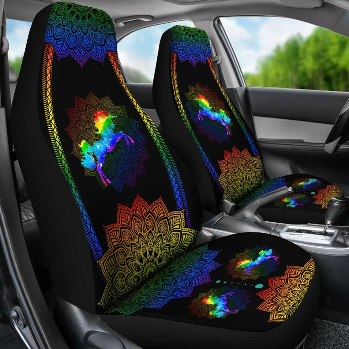 Rainbow Unicorn Mandala Car Seat Covers