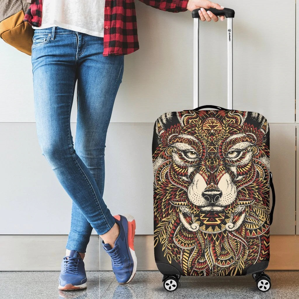 Red Wolf Tribal Luggage Cover Suitcase Protector