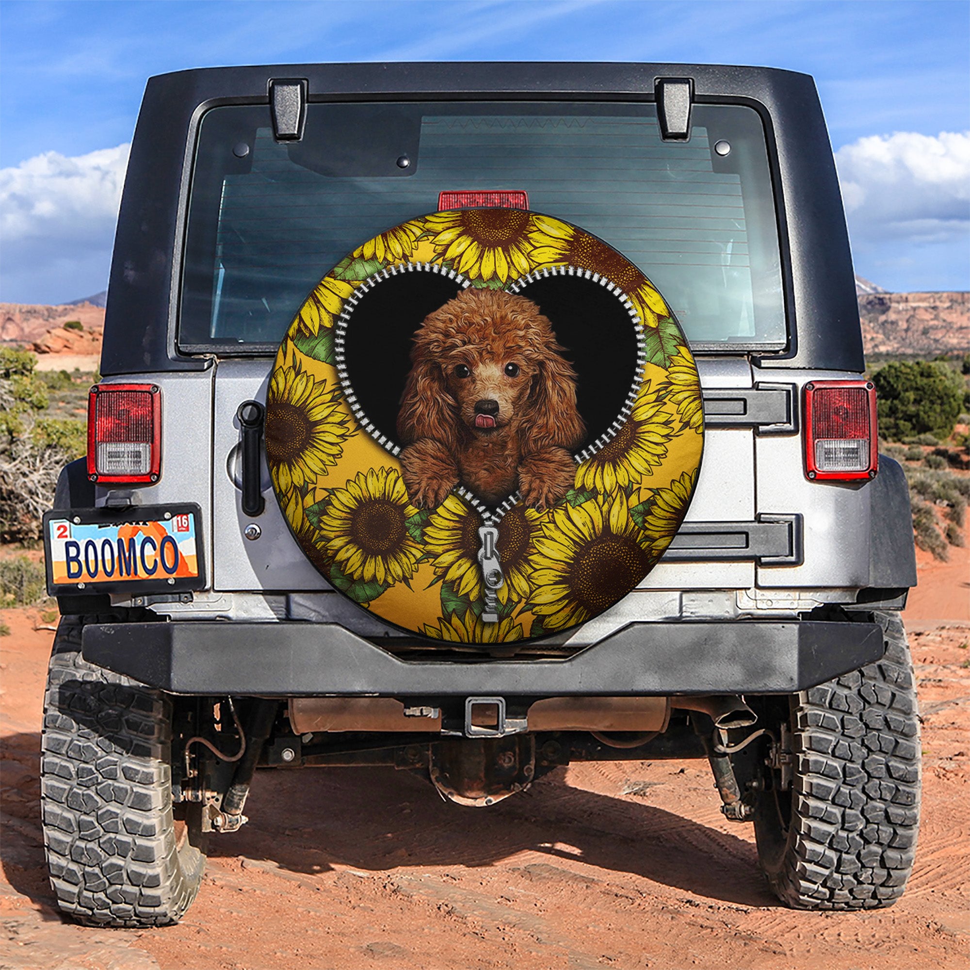 Cute Dog Sunflower Zipper Car Spare Tire Covers Gift For Campers Nearkii