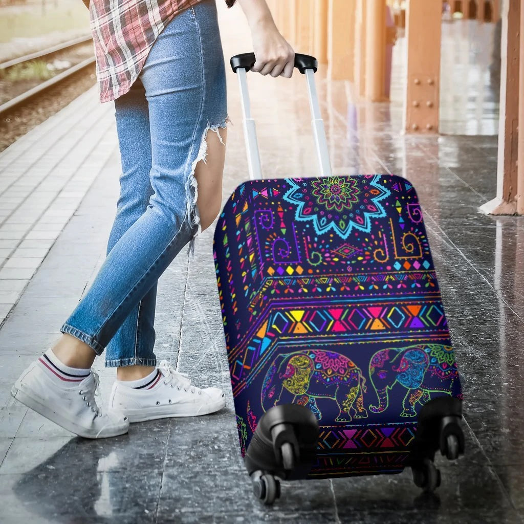 Elephant Colorful Indian Print Luggage Cover Suitcase Protector