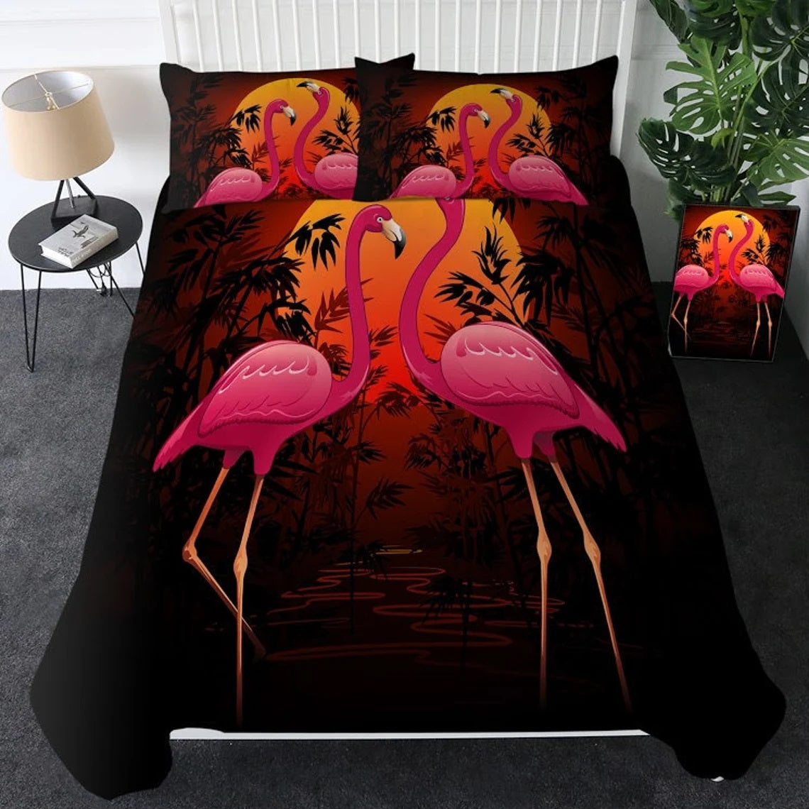 Sunset Flamingo Duvet Bedding Set Duvet Cover And 2 Pillowcases