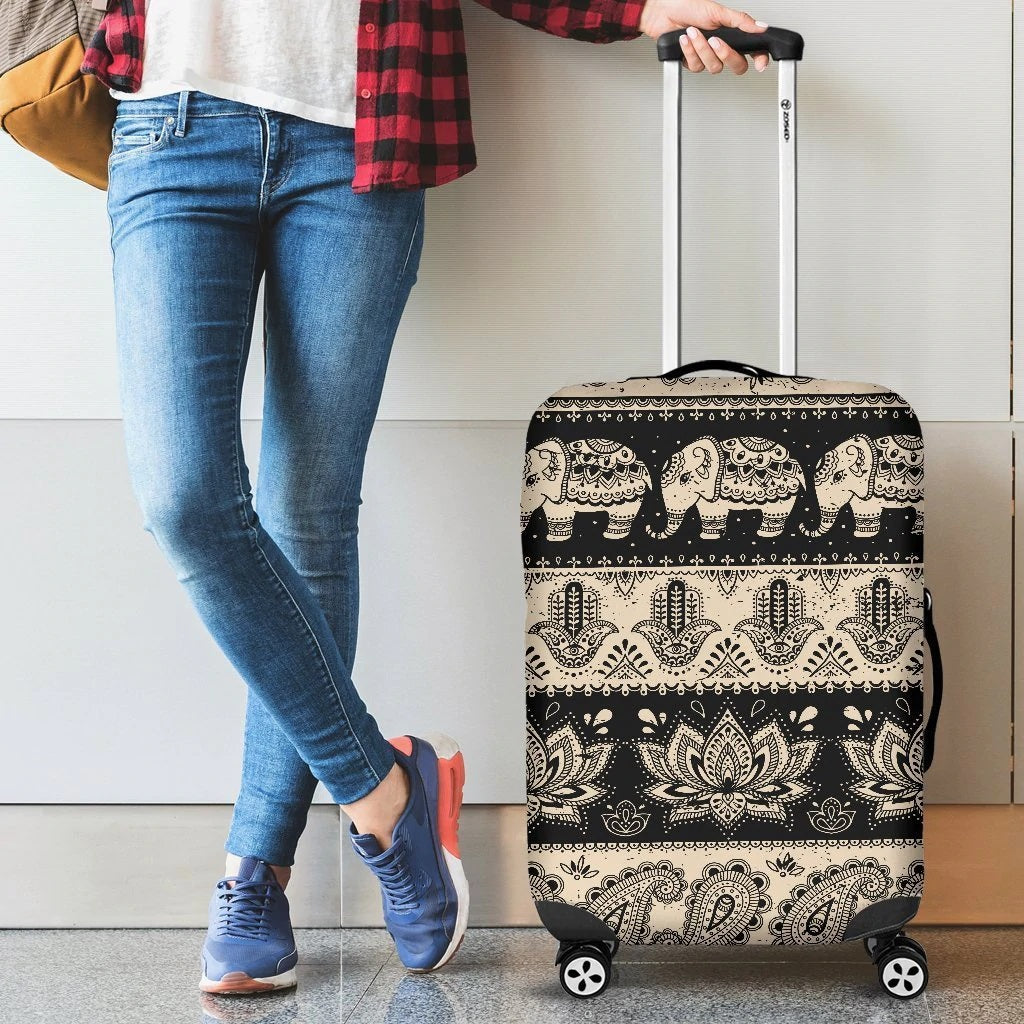 Elephant Hansa Lotus Pattern Luggage Cover Suitcase Protector