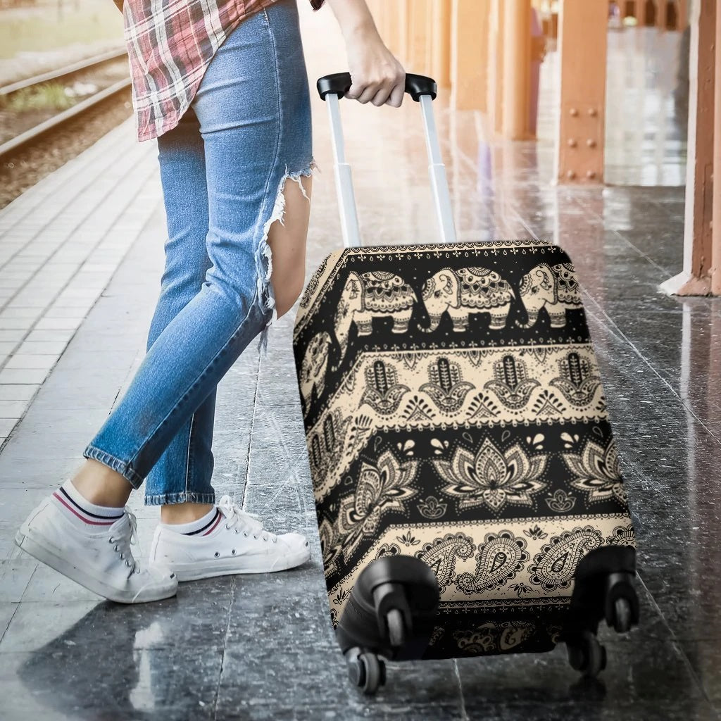 Elephant Hansa Lotus Pattern Luggage Cover Suitcase Protector
