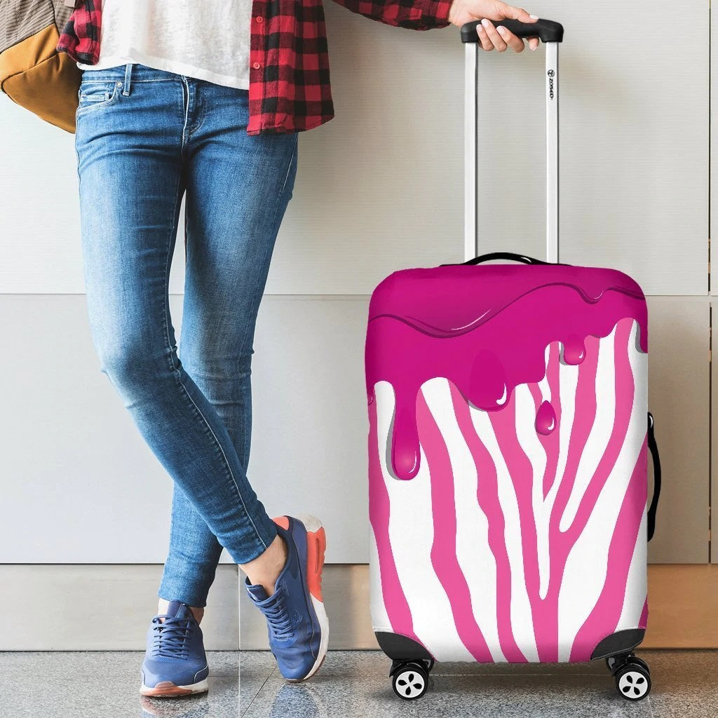 Flowing Pink Paint Zebra Luggage Cover Suitcase Protector