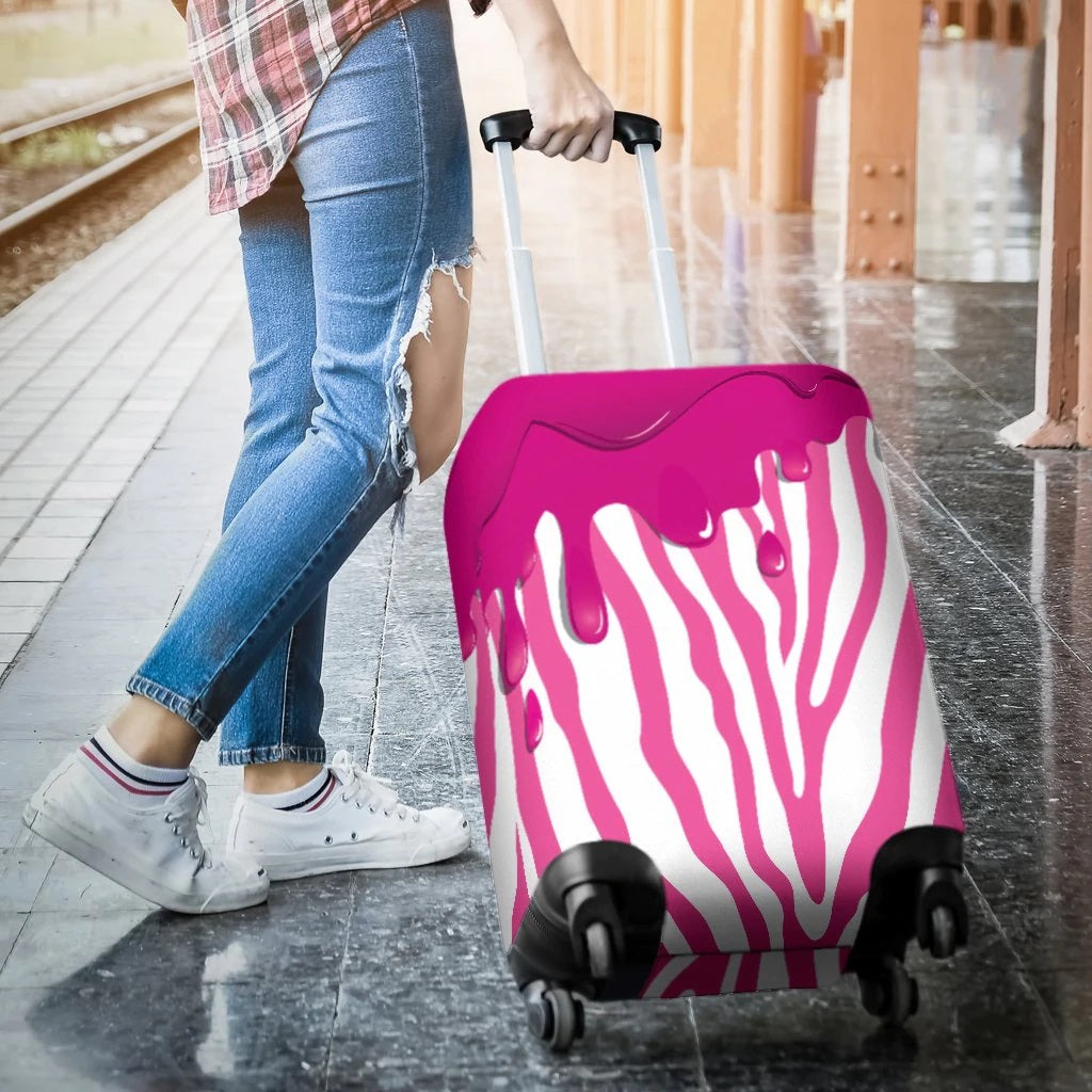 Flowing Pink Paint Zebra Luggage Cover Suitcase Protector