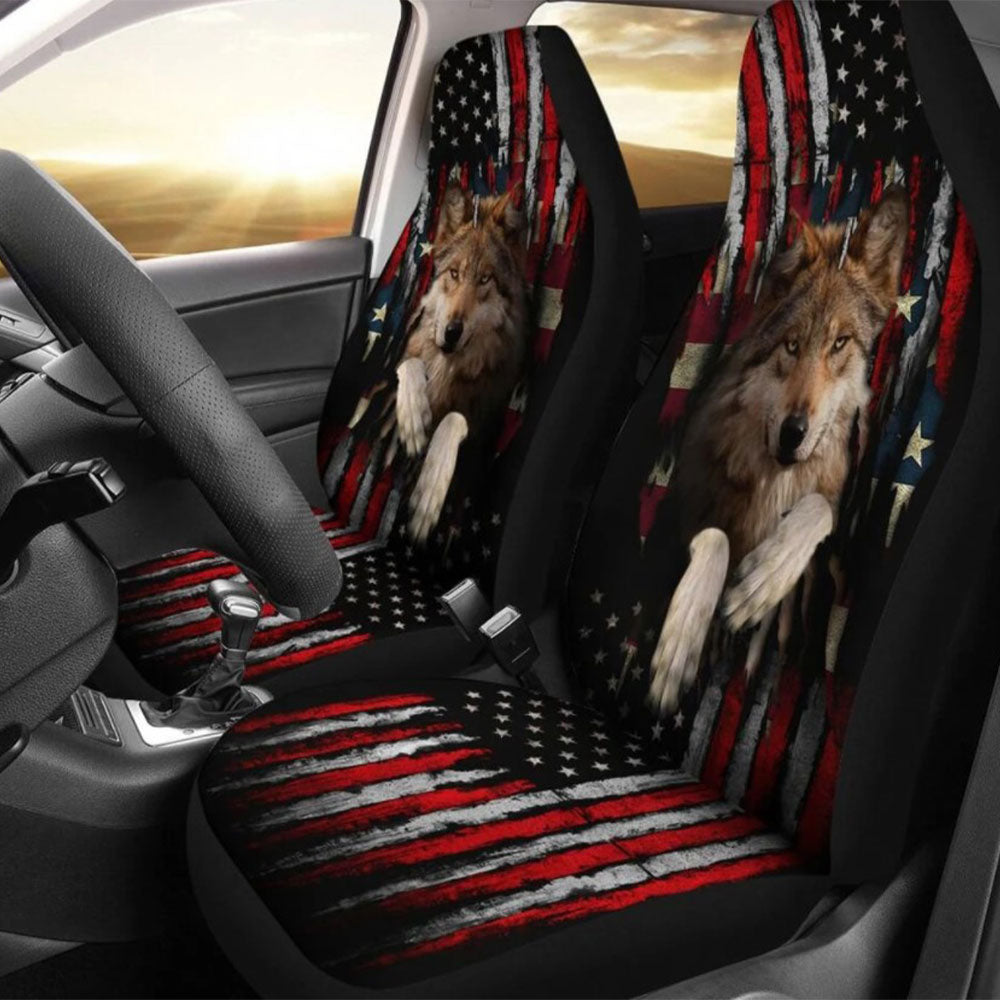Wolf In Flag Car Seat Covers