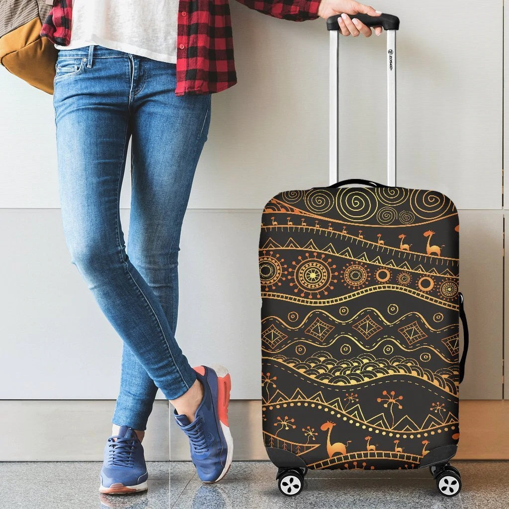 Gold African Design Luggage Cover Suitcase Protector