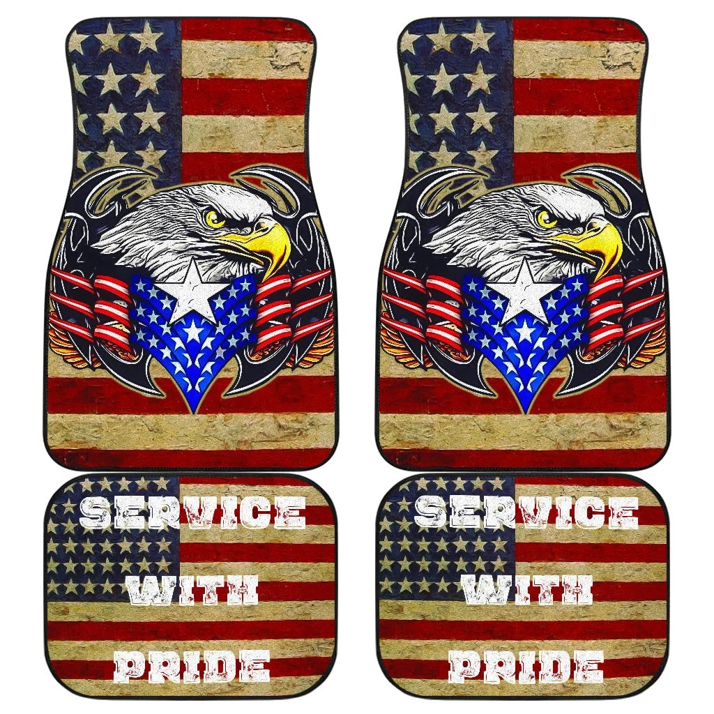 US Independence Day Eagle Service With Pride US Flag Custom Car Floor Mats Car Accessories