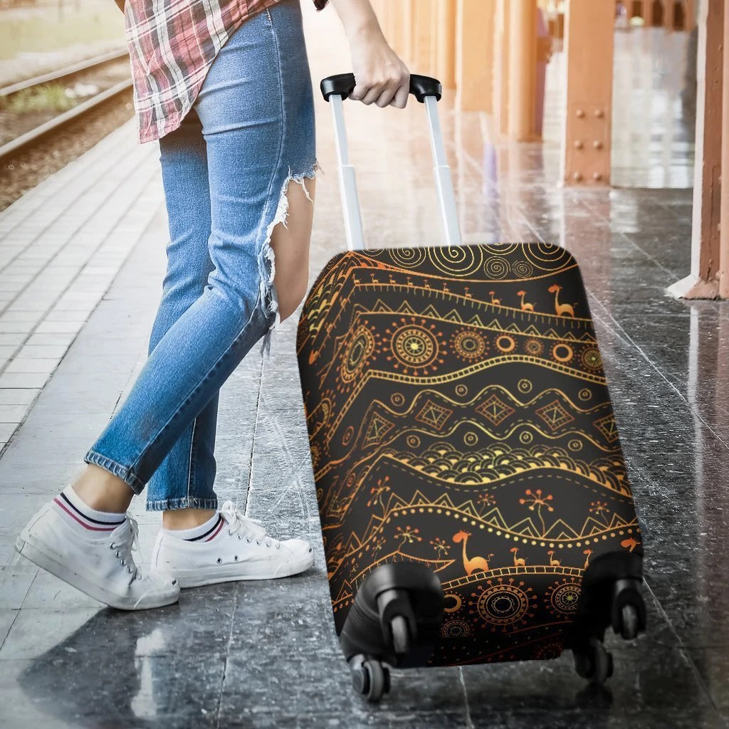 Gold African Design Luggage Cover Suitcase Protector