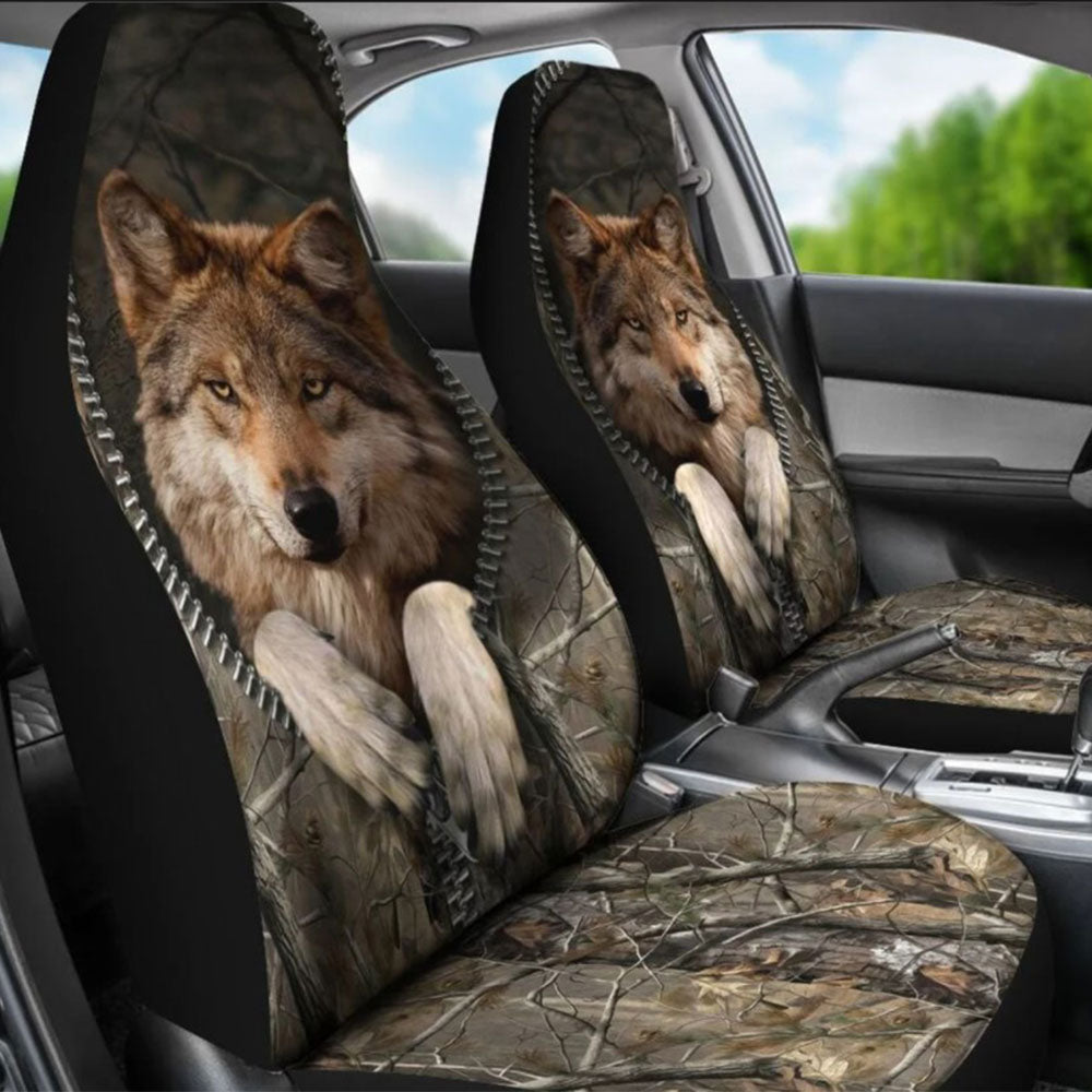 Wolf In The Zipper Camo Car Seat Covers