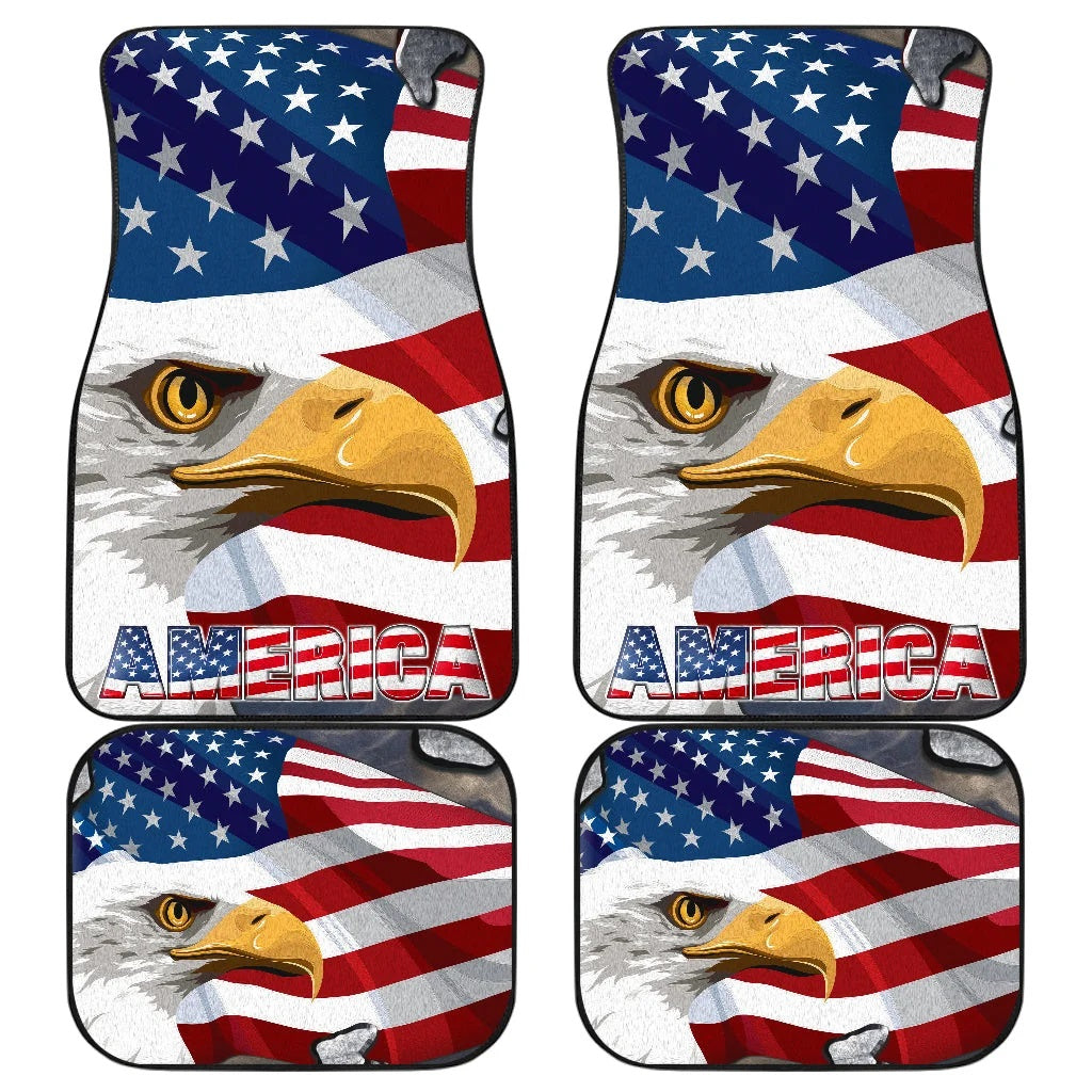 US Independence Day Minimal Eagle Head With US Flag Car Floor Mats Car Accessories