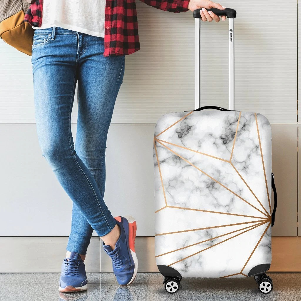 Gold Geometric Line Marble Luggage Cover Suitcase Protector