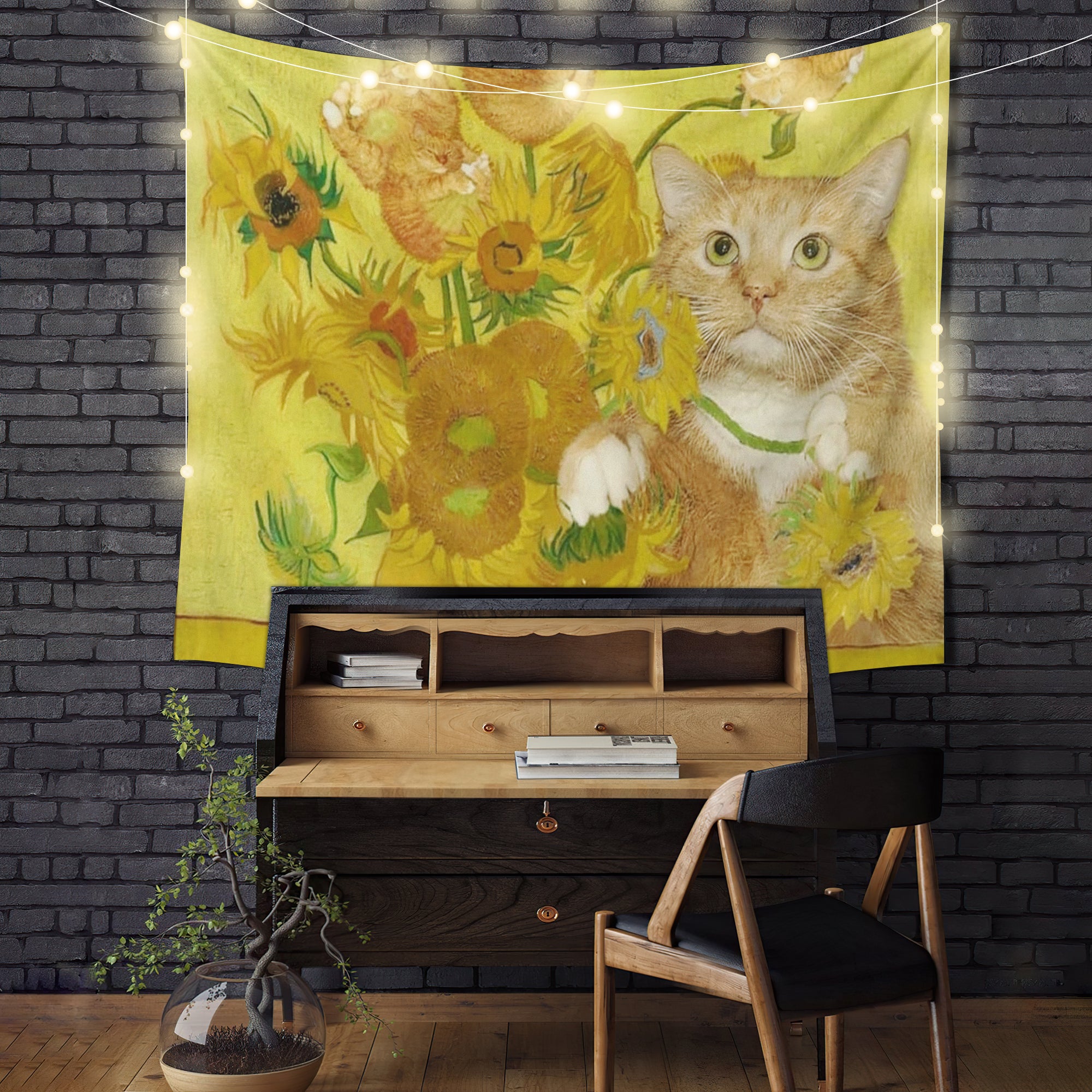 Cat With Flower Art Tapestry Room Decor Nearkii