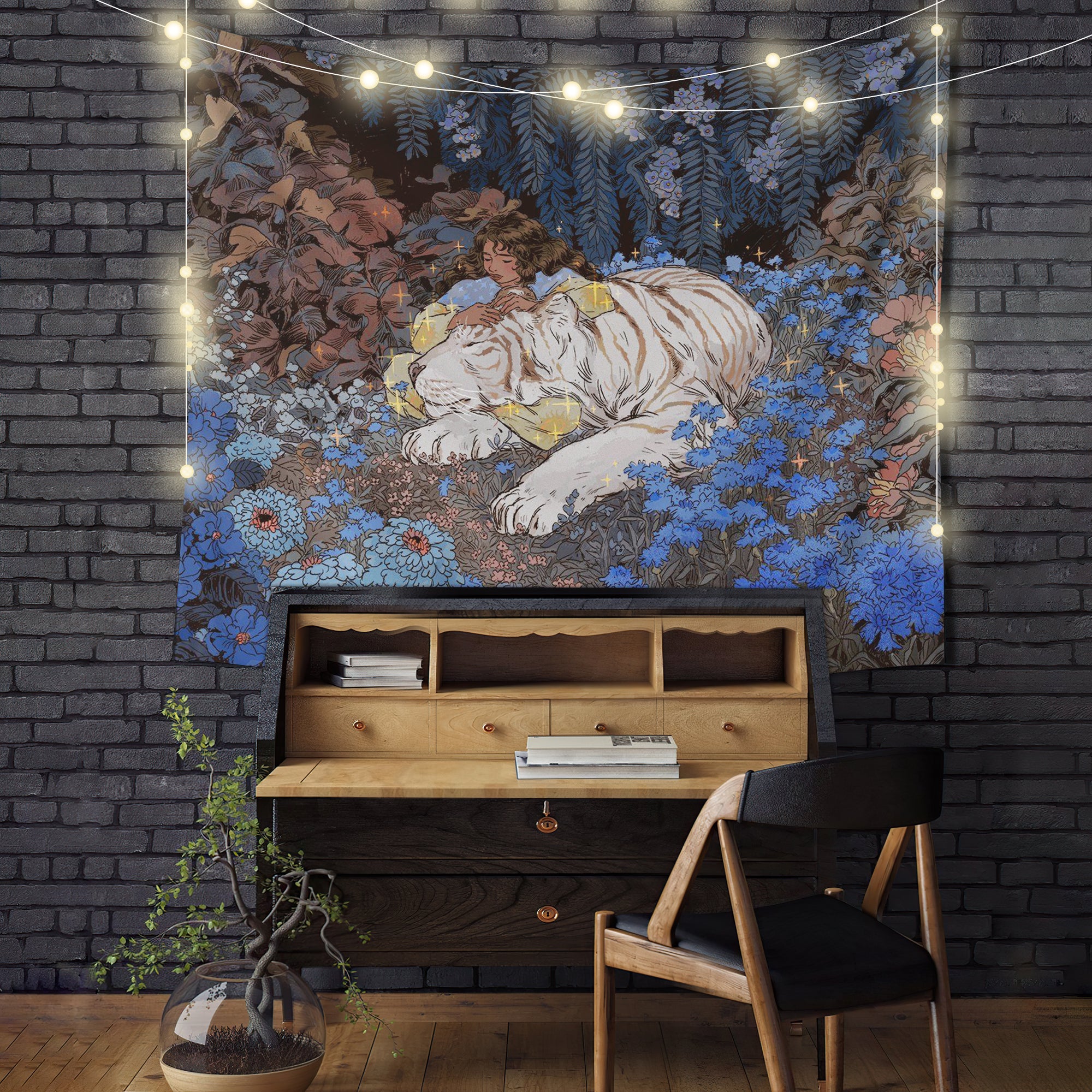Girl With Tiger Tapestry Room Decor Nearkii
