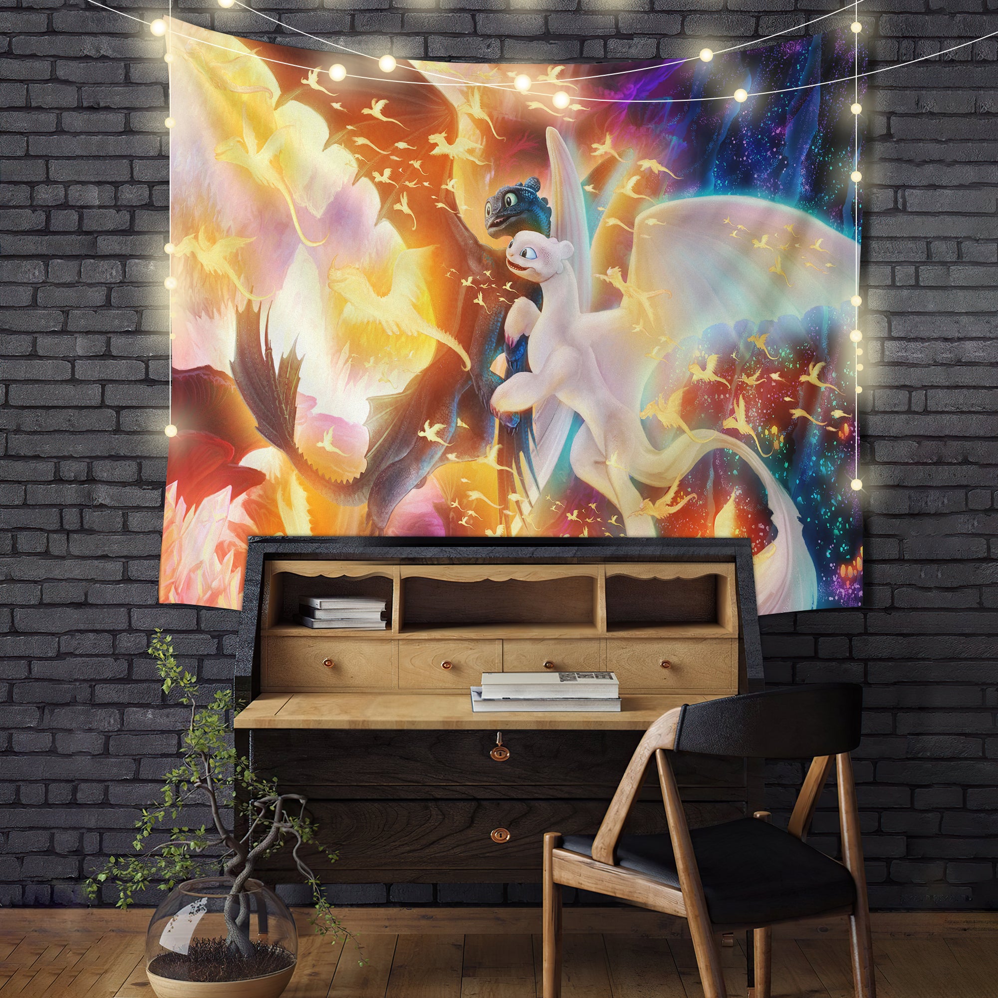 Toothless And Light Fury How To Train Your Dragon Tapestry Room Decor Nearkii