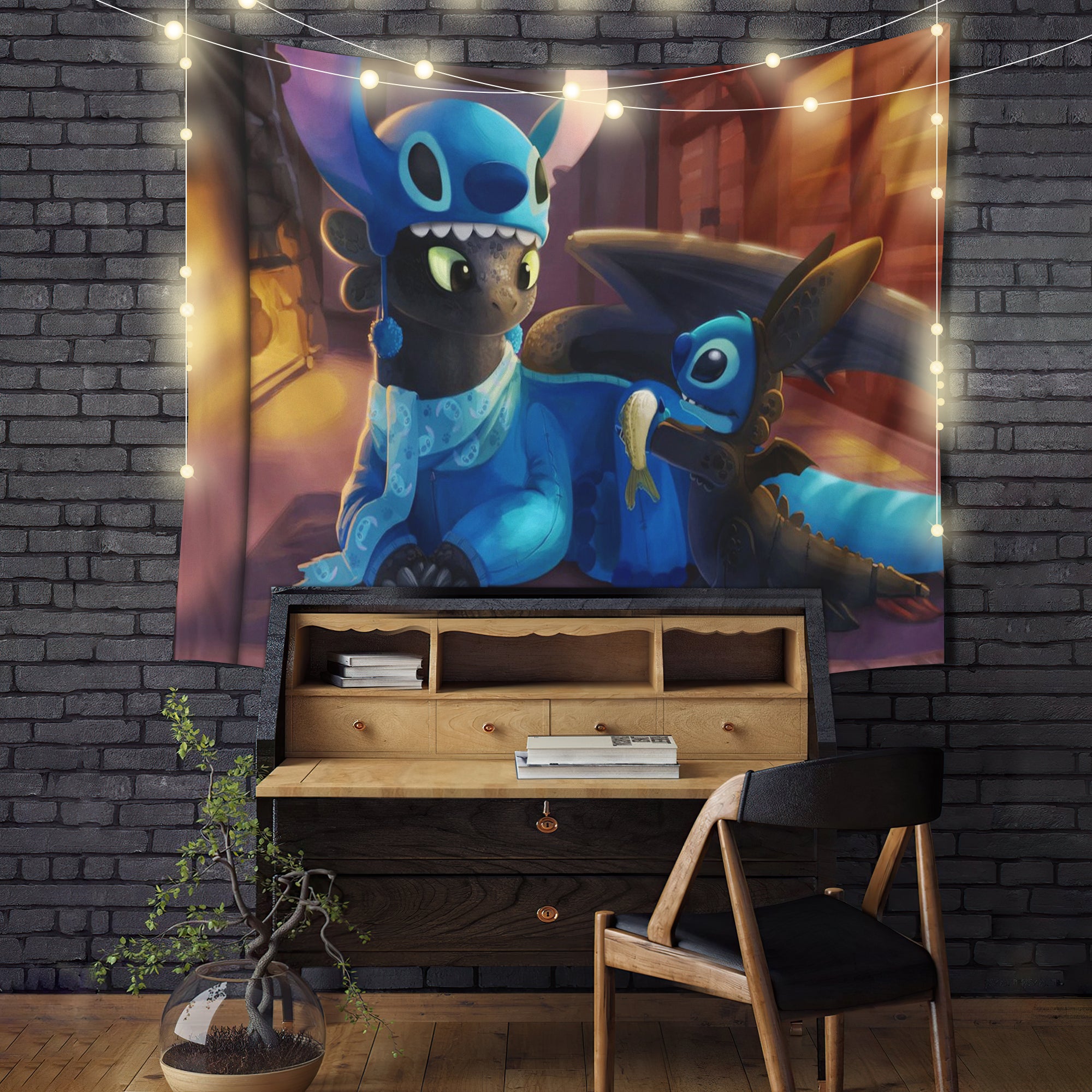 Stitch Toothless How To Train Your Dragon Tapestry Room Decor Nearkii