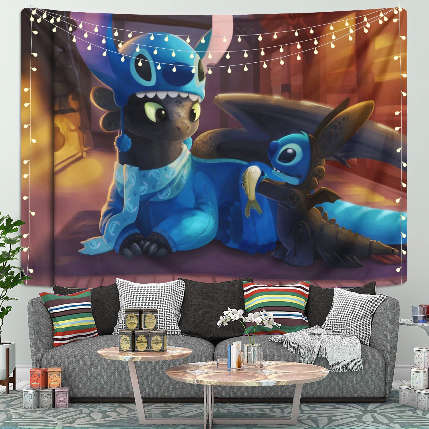 Stitch Toothless How To Train Your Dragon Tapestry Room Decor Nearkii