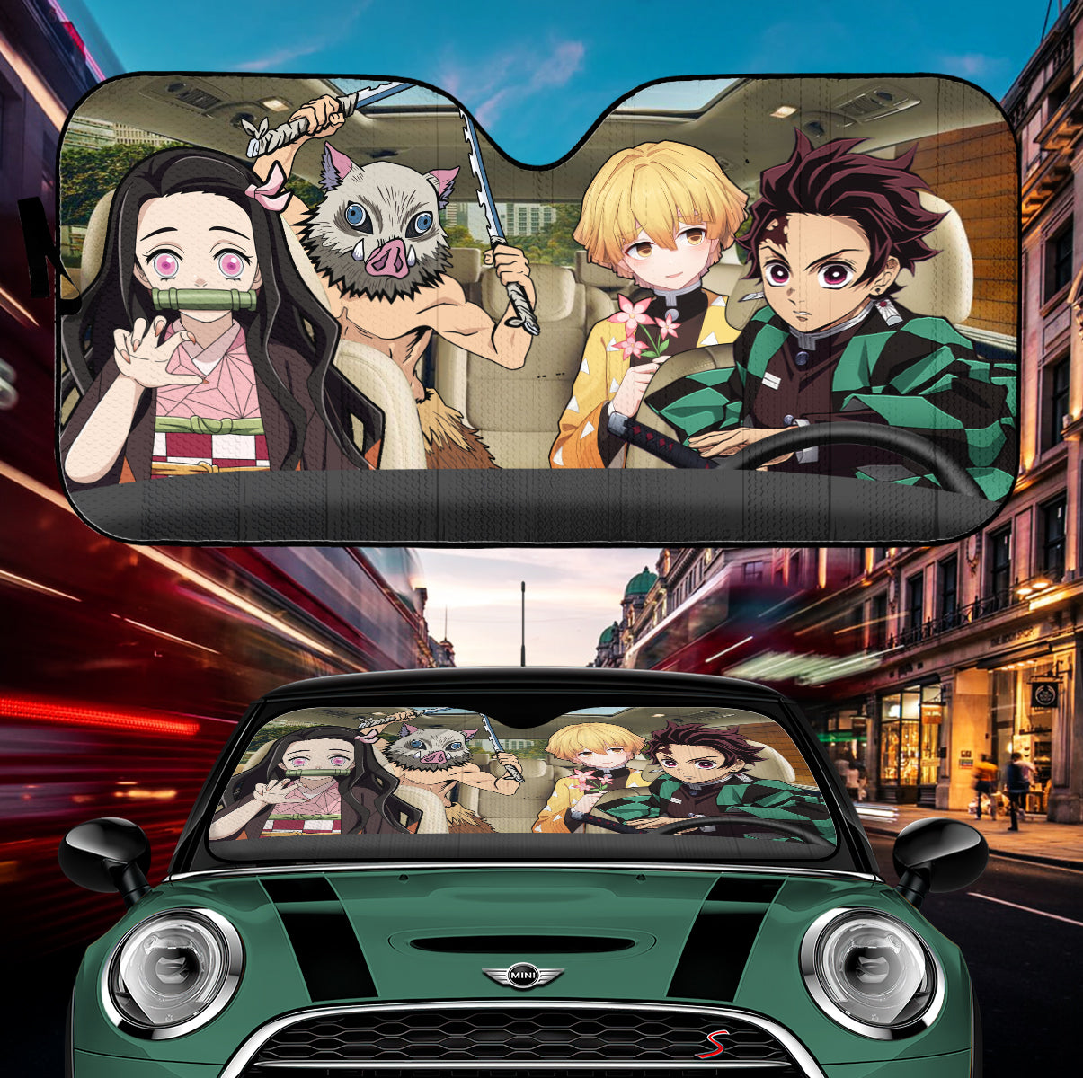 Tanjiro Nezuko Zenitsu Inosuke Demon Slayer Anime Driving Car Auto Sunshades Nearkii