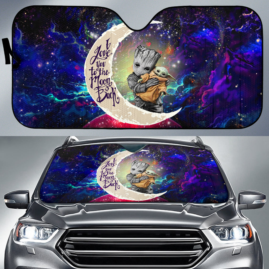 Groot Hold Baby Yoda Love You To The Moon Galaxy Car Auto Sunshades