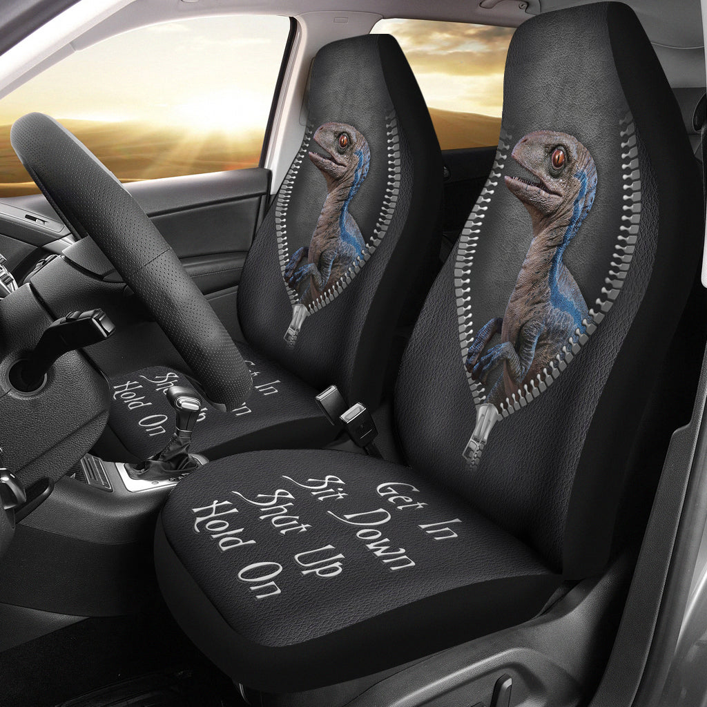 Blue Velociraptor Dinosaur Get In Sit Down Shut Up And Hold On Car Zipper Car Seat Covers Nearkii