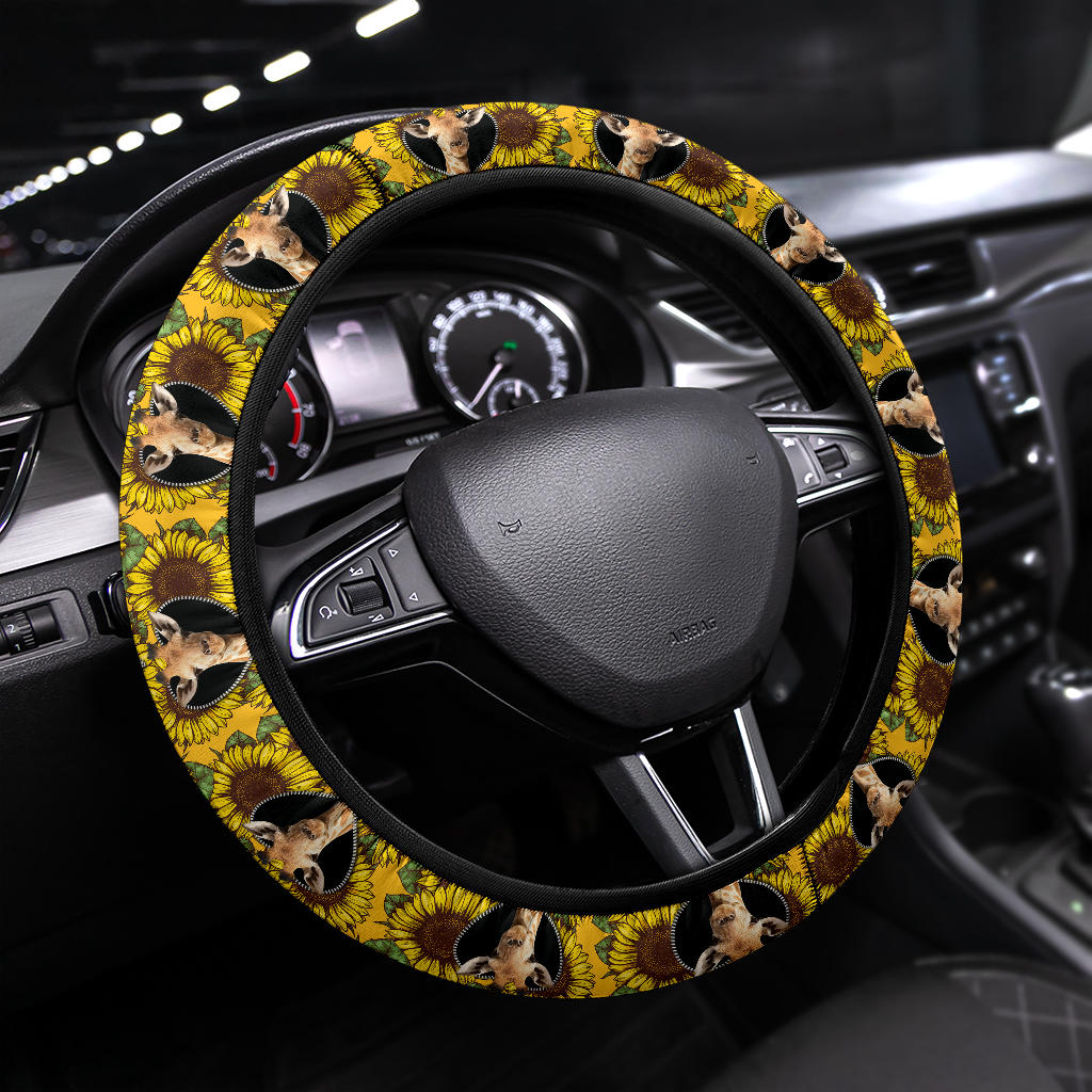 Giraffe Sunflower Car Steering Wheel Cover