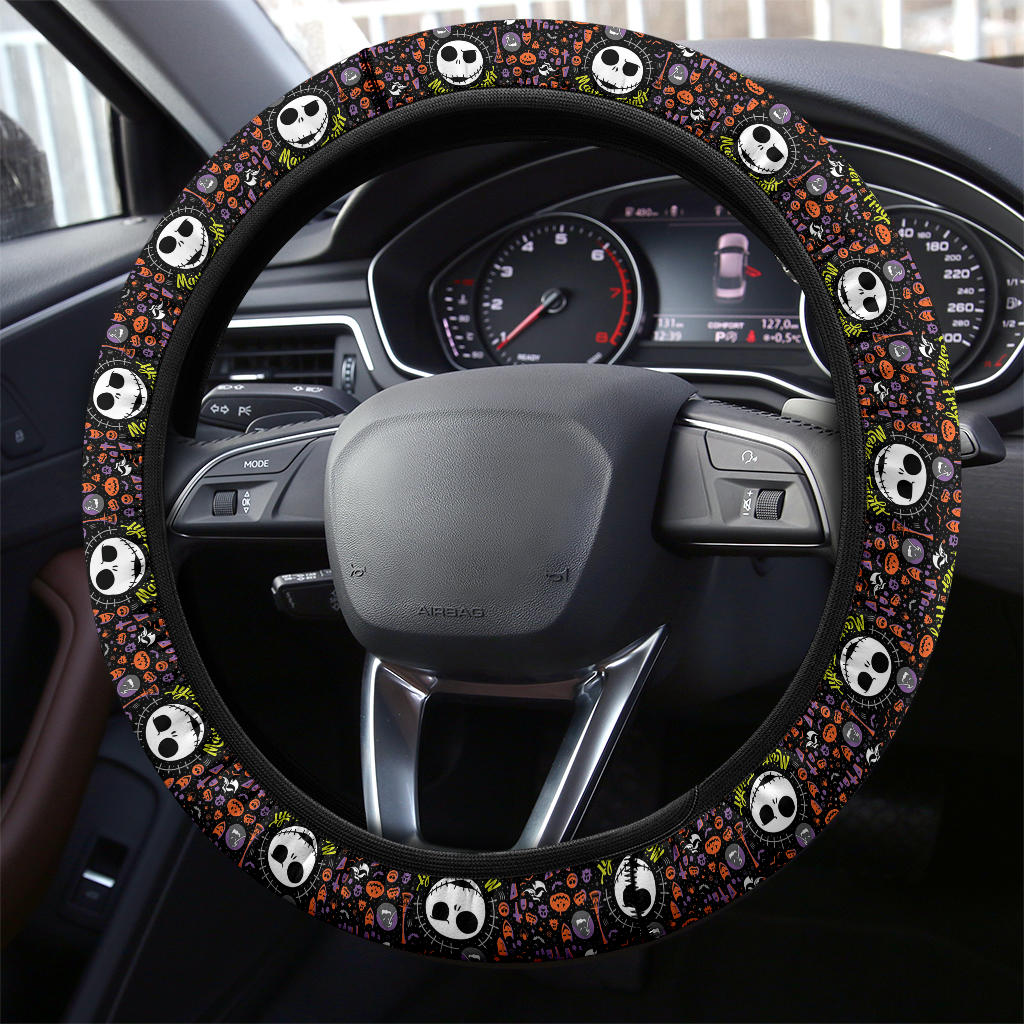 Jack Skellington Head Pattern Car Steering Wheel Cover
