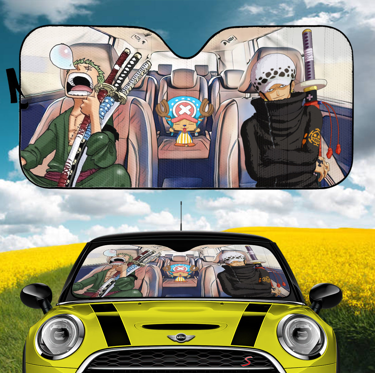 One Piece Anime Law Zoro And Chopper Driving Car Auto Sunshades Nearkii