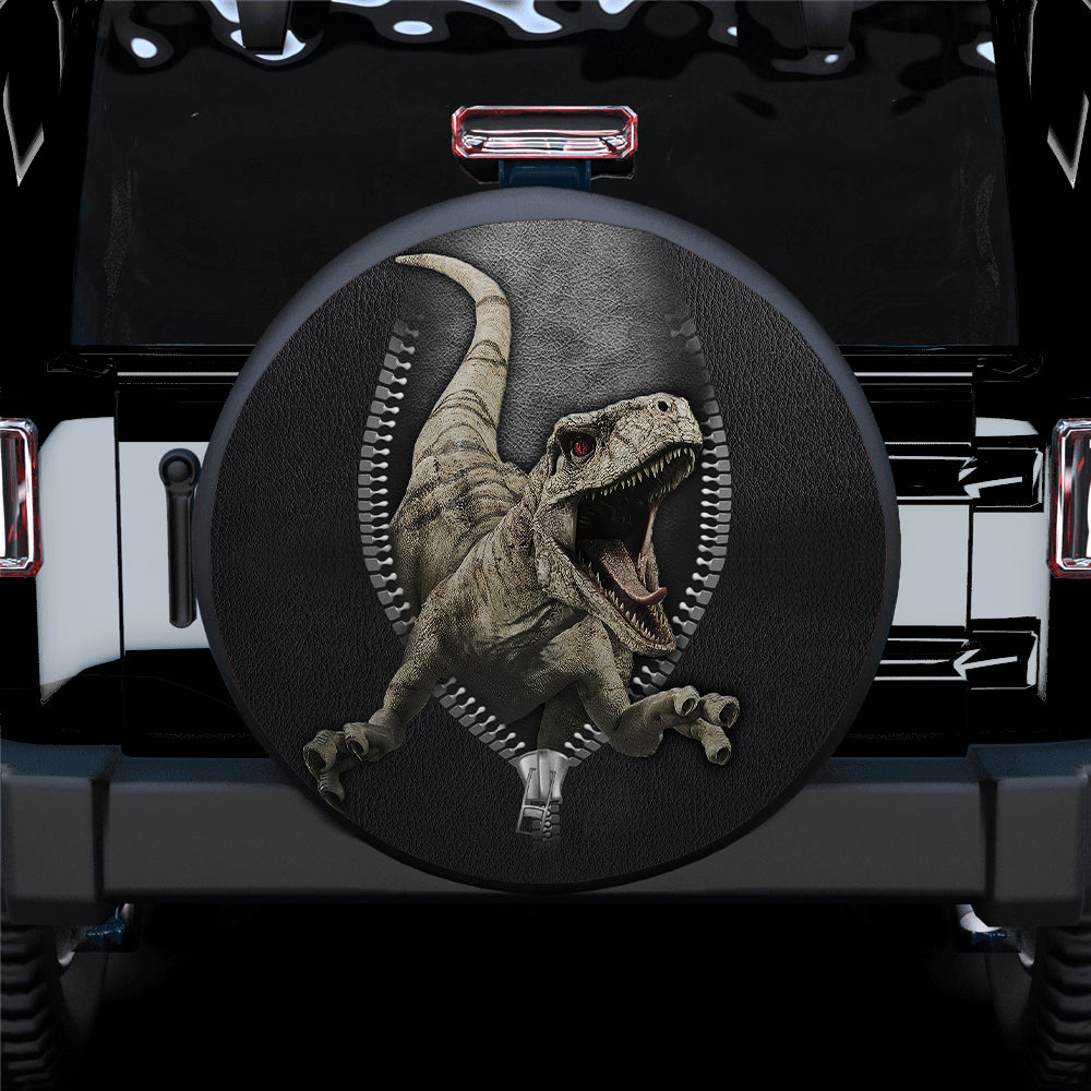 Velociraptor Angry 3D Dinosaur Jurassic World Zipper Car Spare Tire Covers Gift For Campers Nearkii